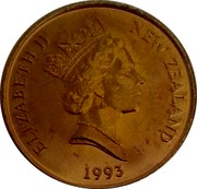 New Zealand Two Dollars Sacred Kingfisher 1993 KM# 87 ELIZABETH II NEW ZEALAND 1993 RDM coin obverse New Zealand Two Dollars Sacred Kingfisher 1993 KM# 87 ELIZABETH II NEW ZEALAND 1993 RDM coin obverse