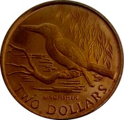 New Zealand Two Dollars Sacred Kingfisher 1993 KM# 87 KINGFISHER TWO DOLLARS coin reverse New Zealand Two Dollars Sacred Kingfisher 1993 KM# 87 KINGFISHER TWO DOLLARS coin reverse