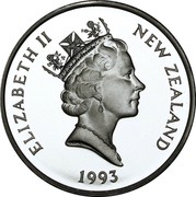 New Zealand Two Dollars Sacred Kingfisher 1993 Proof KM# 87a ELIZABETH II NEW ZEALAND 1993 RDM coin obverse New Zealand Two Dollars Sacred Kingfisher 1993 Proof KM# 87a ELIZABETH II NEW ZEALAND 1993 RDM coin obverse
