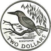 New Zealand Two Dollars Sacred Kingfisher 1993 Proof KM# 87a KINGFISHER TWO DOLLARS coin reverse New Zealand Two Dollars Sacred Kingfisher 1993 Proof KM# 87a KINGFISHER TWO DOLLARS coin reverse
