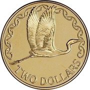 New Zealand Two Dollars (The kōtuku - white heron) KM# 121a TWO DOLLARS coin reverse
