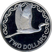 New Zealand Two Dollars White Heron 1990 Proof KM# 79a TWO DOLLARS coin reverse New Zealand Two Dollars White Heron 1990 Proof KM# 79a TWO DOLLARS coin reverse