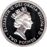 UK Two Pounds 300th Anniversary - Bank of England 1994 Proof KM# 968a ELIZABETH∙II∙DEI∙GRATIA∙REGINA∙F∙D ∙ TWO POUNDS ∙ RDM coin obverse