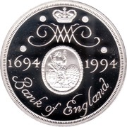 UK Two Pounds 300th Anniversary - Bank of England 1994 Proof KM# 968a WM 1694 1994 BANK OF ENGLAND coin reverse