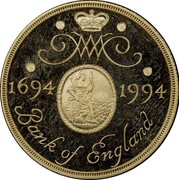 UK Two Pounds 300th Anniversary - Bank of England 1994 Proof KM# 968b WM 1694 1994 BANK OF ENGLAND coin reverse