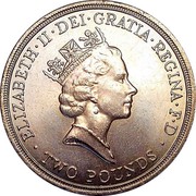UK Two Pounds 50th Anniversary of the United Nations 1995 KM# 971 ELIZABETH∙II∙DEI∙GRATIA∙REGINA∙F∙D ∙ TWO POUNDS ∙ RDM coin obverse UK Two Pounds 50th Anniversary of the United Nations 1995 KM# 971 ELIZABETH∙II∙DEI∙GRATIA∙REGINA∙F∙D ∙ TWO POUNDS ∙ RDM coin obverse