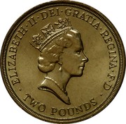 UK Two Pounds Bill of Rights - St. Edward's crown 1989 KM# 960 ELIZABETH∙II∙DEI∙GRATIA∙REGINA∙F∙D ∙ TWO POUNDS ∙ RDM coin obverse UK Two Pounds Bill of Rights - St. Edward's crown 1989 KM# 960 ELIZABETH∙II∙DEI∙GRATIA∙REGINA∙F∙D ∙ TWO POUNDS ∙ RDM coin obverse