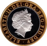 UK Two Pounds Rugby World Cup 1999 KM# 999 ELIZABETH∙II∙DEI∙GRA∙REG∙FID∙DEF∙ IRB coin obverse UK Two Pounds Rugby World Cup 1999 KM# 999 ELIZABETH∙II∙DEI∙GRA∙REG∙FID∙DEF∙ IRB coin obverse
