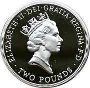 UK Two Pounds Tercentenary - Bill of Rights - St. Edward's crown 1989 Proof KM# 960a ELIZABETH∙II∙DEI∙GRATIA∙REGINA∙F∙D ∙ TWO POUNDS ∙ RDM coin obverse UK Two Pounds Tercentenary - Bill of Rights - St. Edward's crown 1989 Proof KM# 960a ELIZABETH∙II∙DEI∙GRATIA∙REGINA∙F∙D ∙ TWO POUNDS ∙ RDM coin obverse