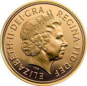 UK 1/4 Sovereign Elizabeth II 2012 KM# 1205 ELIZABETH∙II∙DEI∙GRA REGINA∙FID∙DEF coin obverse UK 1/4 Sovereign Elizabeth II 2012 KM# 1205 ELIZABETH∙II∙DEI∙GRA REGINA∙FID∙DEF coin obverse
