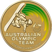 Australia 1 Dollar XXIII Olympic Winter Games Pyeongchang 2018 Frosted Unc AUSTRALIAN OLYMPIC TEAM PYEONGCHANG 2018 coin reverse Australia 1 Dollar XXIII Olympic Winter Games Pyeongchang 2018 Frosted Unc AUSTRALIAN OLYMPIC TEAM PYEONGCHANG 2018 coin reverse