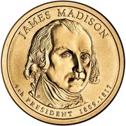 USA $1 James Madison 2007 P KM# 404 JAMES MADISON 4TH PRESIDENT 1809-1817 JI DE coin obverse USA $1 James Madison 2007 P KM# 404 JAMES MADISON 4TH PRESIDENT 1809-1817 JI DE coin obverse