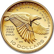 USA 10 Dollars American Liberty 2018 UNITED STATES OF AMERICA E PLURIBUS UNUM 1/10 OZ. .9999 FINE GOLD W CTC MG 10 DOLLARS coin reverse