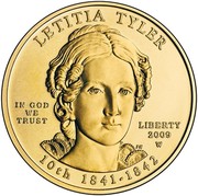 USA $10 Letitia Tyler 2009 W KM# 457 LETITIA TYLER LIBERTY 2009 W 10th 1841 - 1842 IN GOD WE TRUST coin obverse USA $10 Letitia Tyler 2009 W KM# 457 LETITIA TYLER LIBERTY 2009 W 10th 1841 - 1842 IN GOD WE TRUST coin obverse
