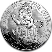 UK 10 Pounds Queen's Beasts - Lion of England 2017 Proof LION OF ENGLAND 10 OZ FINE SILVER 999.9 2017 JC coin reverse
