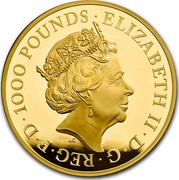 UK 1000 Pounds Queen's Beast Dragon 2018 1000 POUNDS ELIZABETH II D G REG F D J.C coin obverse UK 1000 Pounds Queen's Beast Dragon 2018 1000 POUNDS ELIZABETH II D G REG F D J.C coin obverse