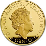 UK 1000 Pounds Queen's Beast Lion 2017 1000 POUNDS ELIZABETH II D G REG F D J.C coin obverse
