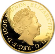 UK 1000 Pounds Queen's Beast Unicorn 2017 1000 POUNDS ELIZABETH II D G REG F D J.C coin obverse