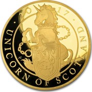 UK 1000 Pounds Queen's Beast Unicorn 2017 2017 UNICORN OF SCOTLAND JC coin reverse