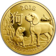 Australia 15 Dollars Lunar Year of the Dog 2018 2018 1/10 OZ .9999 AU coin reverse Australia 15 Dollars Lunar Year of the Dog 2018 2018 1/10 OZ .9999 AU coin reverse