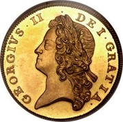 UK 2 Guineas George II Pattern 1733 KM# Pn37 GEORGIVS∙II ∙ DEI∙GRATIA∙ coin obverse UK 2 Guineas George II Pattern 1733 KM# Pn37 GEORGIVS∙II ∙ DEI∙GRATIA∙ coin obverse