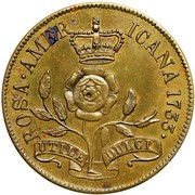 USA 2 Pence Rosa Americana. Pattern 1733 KM# 16 ROSA AMERICANA UTILE DULCI coin reverse USA 2 Pence Rosa Americana. Pattern 1733 KM# 16 ROSA AMERICANA UTILE DULCI coin reverse