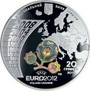 Ukraine 20 Hryven UEFA Euro 2012 Final Tournament 2011 Proof KM# 640 НАЦІОНАЛЬНИЙ БАНК УКРАЇНИ 20 ГРИВЕНЬ 2011 UEFA EURO2012™ POLAND-UKRAINE 2008 2004 2000 1996 1992 1988 1984 1980 1976 1972 1968 1964 1960 coin obverse Ukraine 20 Hryven UEFA Euro 2012 Final Tournament 2011 Proof KM# 640 НАЦІОНАЛЬНИЙ БАНК УКРАЇНИ 20 ГРИВЕНЬ 2011 UEFA EURO2012™ POLAND-UKRAINE 2008 2004 2000 1996 1992 1988 1984 1980 1976 1972 1968 1964 1960 coin obverse