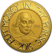 UK 25 Pounds 400th Anniversary of William Shakespeare's death 2016 Proof PUT MONEY IN THY PURSE 2016 OTHELLO ACTI SC.3 coin reverse UK 25 Pounds 400th Anniversary of William Shakespeare's death 2016 Proof PUT MONEY IN THY PURSE 2016 OTHELLO ACTI SC.3 coin reverse