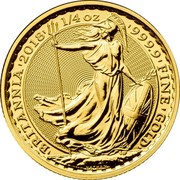 UK 25 Pounds Britannia 2018 BU BRITANNIA '2018' 1/4 OZ '999.9' FINE 'GOLD' NATHAN coin reverse UK 25 Pounds Britannia 2018 BU BRITANNIA '2018' 1/4 OZ '999.9' FINE 'GOLD' NATHAN coin reverse