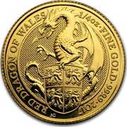 UK 25 Pounds Queen's Beasts The Dragon 2017 RED DRAGON OF WALES 1/4 OZ FINE GOLD 999.9 2017 JC coin reverse