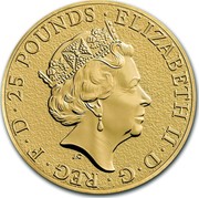 UK 25 Pounds Queen's Beasts The Lion 2016 25 POUNDS ELIZABETH II D G REG F D J.C coin obverse