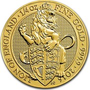 UK 25 Pounds Queen's Beasts The Lion 2016 LION OF ENGLAND 1/4 OZ FINE GOLD 999.9 2016 JC coin reverse
