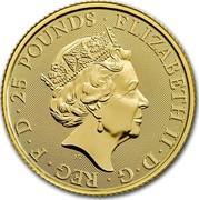 UK 25 Pounds Queen's Beasts The Unicorn 2018 25 POUNDS ELIZABETH II D G REG F D J.C coin obverse UK 25 Pounds Queen's Beasts The Unicorn 2018 25 POUNDS ELIZABETH II D G REG F D J.C coin obverse