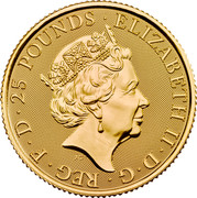 UK 25 Pounds Year of the Dog 2018 25 POUNDS ELIZABETH II D G REG F D J.C coin obverse UK 25 Pounds Year of the Dog 2018 25 POUNDS ELIZABETH II D G REG F D J.C coin obverse