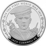 UK 5 Pounds Jack Cornwell VC 2016 Proof 1914 THE FIRST WORLD WAR 1918 JACK CORNWELL VC coin reverse