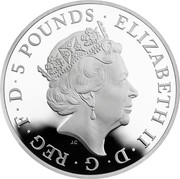 UK 5 Pounds Royal Birthday 2015 Proof ELIZABETH II∙D∙G∙REG∙F∙D∙5 POUNDS∙ J.C coin obverse UK 5 Pounds Royal Birthday 2015 Proof ELIZABETH II∙D∙G∙REG∙F∙D∙5 POUNDS∙ J.C coin obverse