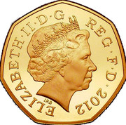 UK 50 Pence Athletics 2012 Proof KM# 1150b ELIZABETH II D G REG F D 2012 IRB coin obverse UK 50 Pence Athletics 2012 Proof KM# 1150b ELIZABETH II D G REG F D 2012 IRB coin obverse