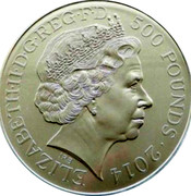 UK 500 Pounds 100th Anniversary of the Outbreak of the First World War 2014 Proof KM# 1329 ELIZABETH II D G REG F D 500 POUNDS 2014 IRB coin obverse UK 500 Pounds 100th Anniversary of the Outbreak of the First World War 2014 Proof KM# 1329 ELIZABETH II D G REG F D 500 POUNDS 2014 IRB coin obverse