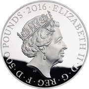 UK 500 Pounds Queen Elizabeth II 90th Birthday 2016 Proof 500 POUNDS 2016 ELIZABETH II D G REG F D J.C coin obverse UK 500 Pounds Queen Elizabeth II 90th Birthday 2016 Proof 500 POUNDS 2016 ELIZABETH II D G REG F D J.C coin obverse