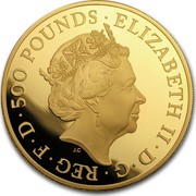 UK 500 Pounds Queen's Beast Dragon 2018 500 POUNDS ELIZABETH II D G REG F D J.C coin obverse UK 500 Pounds Queen's Beast Dragon 2018 500 POUNDS ELIZABETH II D G REG F D J.C coin obverse