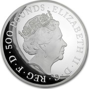 UK 500 Pounds Queen's Beast Dragon 2018 ELIZABETH II D G REG F D 500 POUNDS J.C coin obverse UK 500 Pounds Queen's Beast Dragon 2018 ELIZABETH II D G REG F D 500 POUNDS J.C coin obverse