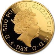UK 500 Pounds Queen's Beast Lion 2017 ELIZABETH II D G REG F D 500 POUNDS J.C coin obverse
