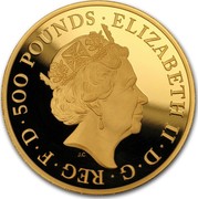 UK 500 Pounds Year of the Dog 2018 ELIZABETH II D G REG F D 500 POUNDS J.C coin obverse UK 500 Pounds Year of the Dog 2018 ELIZABETH II D G REG F D 500 POUNDS J.C coin obverse