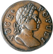 USA Farthing Hibernia Voce Populi 1760 Small letters KM# Tn21.2 VOCE POPULI coin obverse USA Farthing Hibernia Voce Populi 1760 Small letters KM# Tn21.2 VOCE POPULI coin obverse