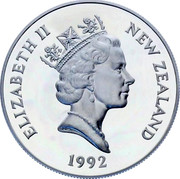 New Zealand Five Dollars 25th Anniversary of Decimal Currency 1992 KM# 82a ELIZABETH II NEW ZEALAND 1992 RDM coin obverse New Zealand Five Dollars 25th Anniversary of Decimal Currency 1992 KM# 82a ELIZABETH II NEW ZEALAND 1992 RDM coin obverse