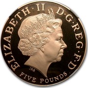 UK Five Pounds Queen's Birthday 2006 ELIZABETH II D G REG F D FIVE POUNDS IRB coin obverse