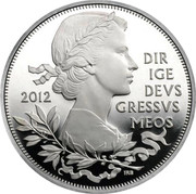 UK Five Pounds Queen's Diamond Jubilee 2012 Proof KM# 1216a ELIZABETH∙II∙D∙G REG∙F∙D∙FIVE POUNDS coin obverse