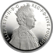 UK Five Pounds Queen's Diamond Jubilee 2012 Proof KM# 1216a 2012 DIR IGE DEVS GRESSVS MEOS IRB coin reverse