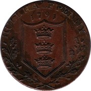 UK Half Penny (Yorkshire - Hull / Arms - Ship) HULL HALF PENNY 1791 coin obverse