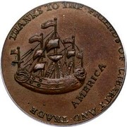 USA Halfpenny 1766 KM# Tn24 William Pitt tokens THANKS ∙ TO ∙ THE ∙ FRIENDS ∙ OF ∙ LIBERTY ∙ AND ∙ TRADE ∙ AMERICA coin reverse USA Halfpenny 1766 KM# Tn24 William Pitt tokens THANKS ∙ TO ∙ THE ∙ FRIENDS ∙ OF ∙ LIBERTY ∙ AND ∙ TRADE ∙ AMERICA coin reverse